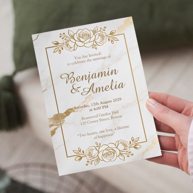 White gold marble wedding invitation inbjudningar (Skapare uppladdad)