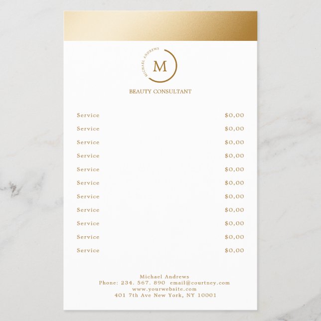 White Gold Stripe Monogramm Circle Flygblad (Framsidan)