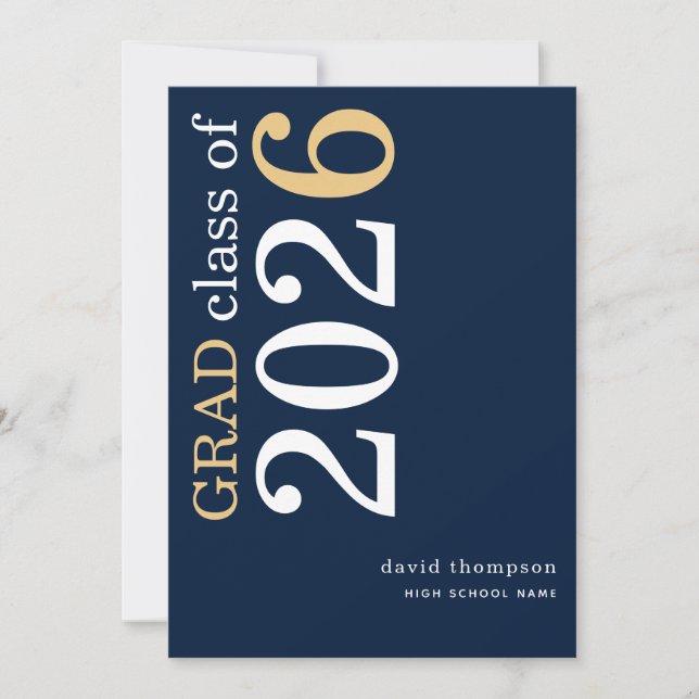 White Gold Text 2026 Navy Blue Graduation  Meddelande (Framsida)