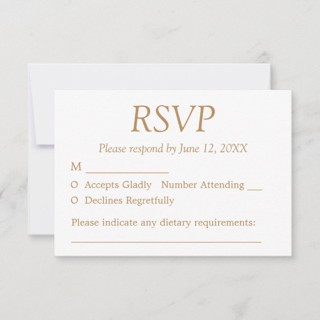 White Golden Beige Bröllop OSA Card Kort (Framsida)