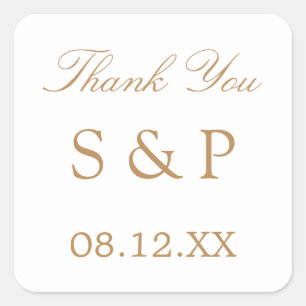 White Golden Beige Wedding Favor Tack Fyrkantigt Klistermärke