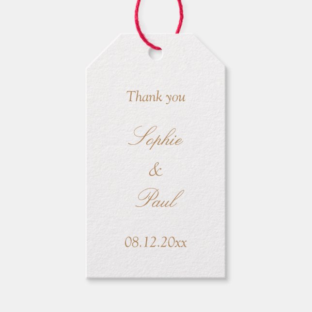 White Golden Beige Wedding Favor Tack Presentetikett (Framsidan)