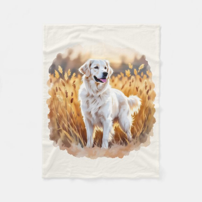 White Golden Retriever Dog Fleecefilt (Framsidan)