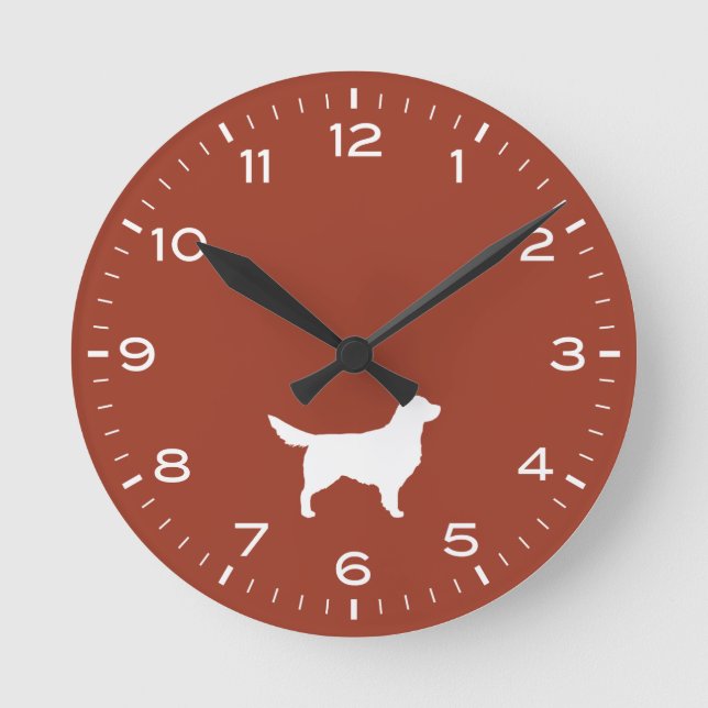 White Golden Retriever Hund Silhouette Round Clock Rund Klocka (Framsida)