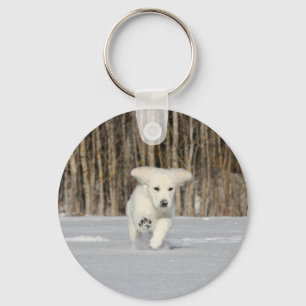 White Golden Retriever Puppy i Snö Nyckelring