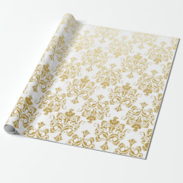 White Golden Royal Damask Blommigt Ornament Presentpapper