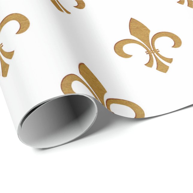 White Golden Royal Fior De Lise Ornament Presentpapper (Rullad Hörn)