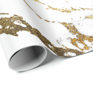 White Golden Stroke Marble Shiny Glam Abstrakt VIP Presentpapper