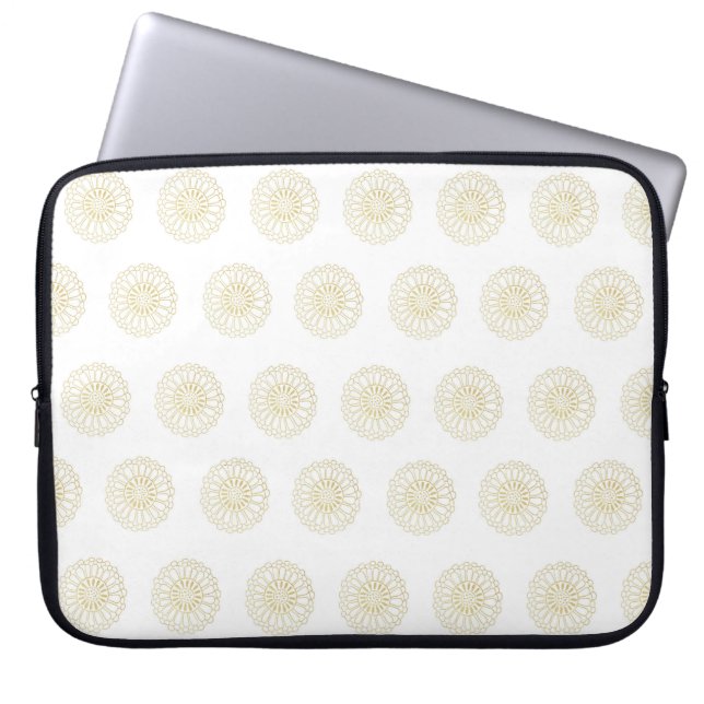 White | Golden Zinnia Flower Medallions Laptop Fodral (Framsidan)