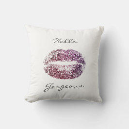 White Gorgous Lila Rosa Kiss Läppar Glitter Kudde