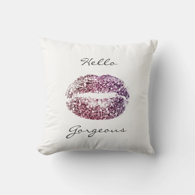 White Gorgous Lila Rosa Kiss Läppar Glitter Kudde (Framsida)