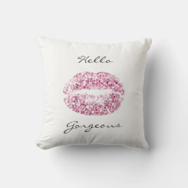 White Gorgous Sparkly Rosa Kiss Läppar Glitter Kudde