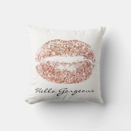 White Gorgous Sparkly Rosa Kiss Läppar Glitter Kudde