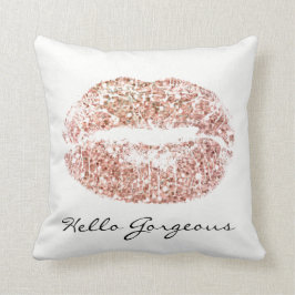 White Gorgous Sparkly Rosa Kiss Läppar Glitter Kudde