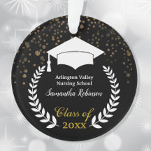 White Grad Cap och Laurel Studenten Ornament