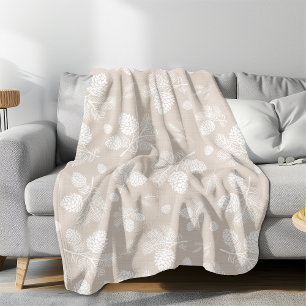 White Gräs Cone Beige Mönster Fleece Blanket