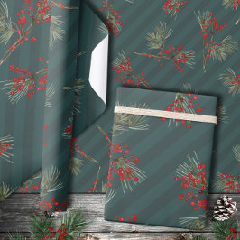 White Gräs Gren Ilex Berries Slate Grönt Rand Presentpapper
