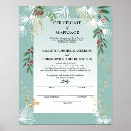 White Gräs Holly Winter Certificate of Giftermål Poster