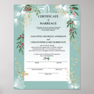 White Gräs Holly Winter Certificate of Giftermål Poster