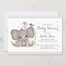White Grått Elephant Bunny Baby Shower-inbjudan Inbjudningar