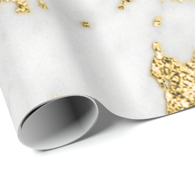 White Grått Guld Faux Glitter Carrara Marble Stone Presentpapper (Rullad Hörn)