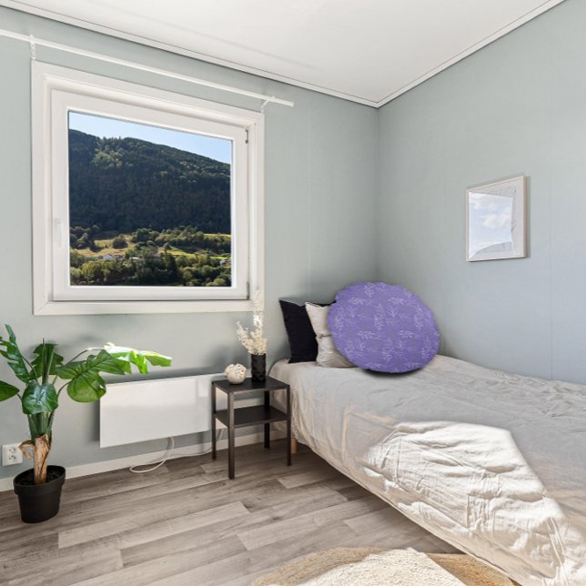 White grått löv mönster lavender rund kudde (Skapare uppladdad)