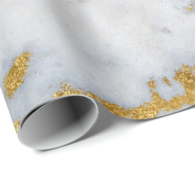 White Grått Marble Golden Shiny-borstar Presentpapper (Rullad Hörn)