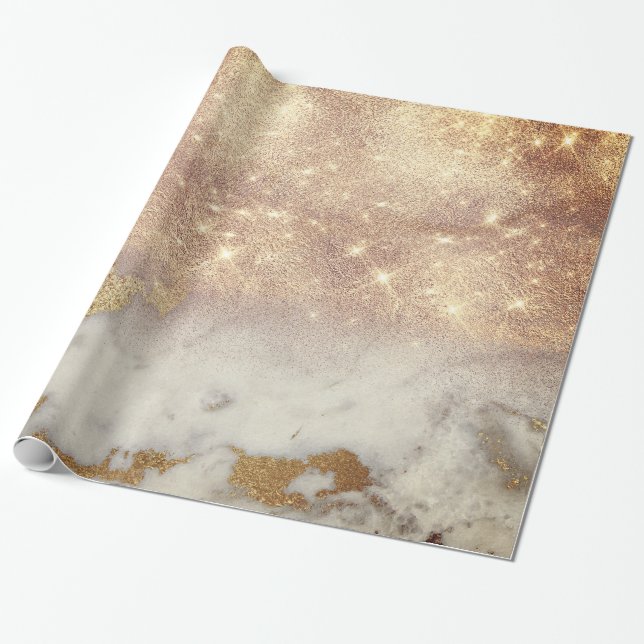 White Grått Marble Golden Shiny Brush Glitter Spar Presentpapper (Utrullad)