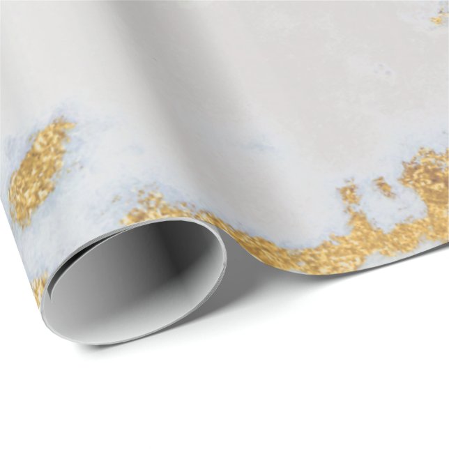 White Grått Marble Golden Shiny Metallic Bright Presentpapper (Rullad Hörn)