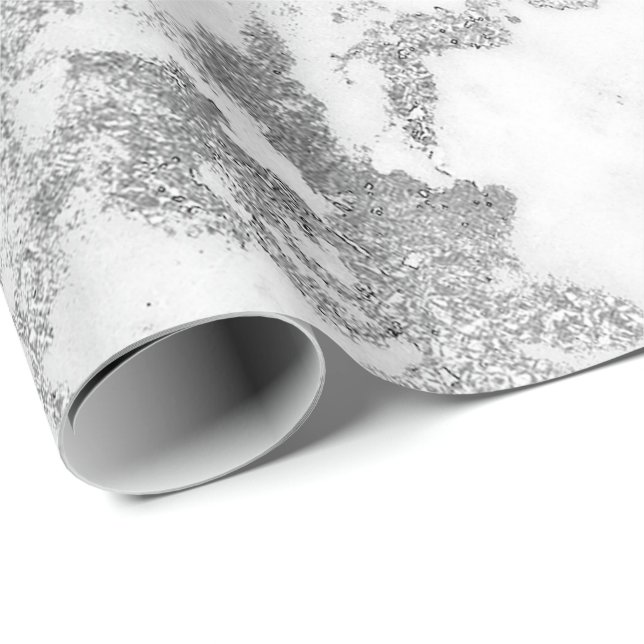 White Grått Marble Silver Carrara Stone Abstarect Presentpapper (Rullad Hörn)