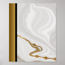 White Grått Marble Stone/Black Guld Gräns Art