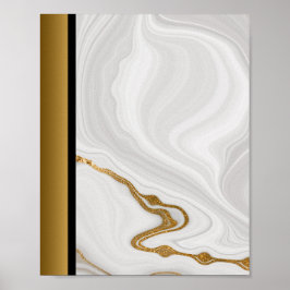 White Grått Marble Stone/Black Guld Gräns Art Poster