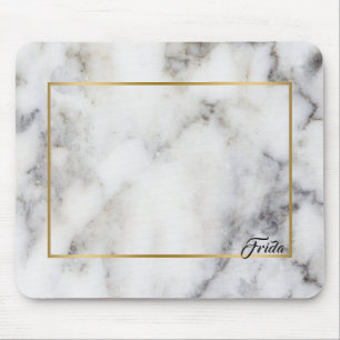 White & Grått Marble Stone Guld Gräns Ram Musmatta