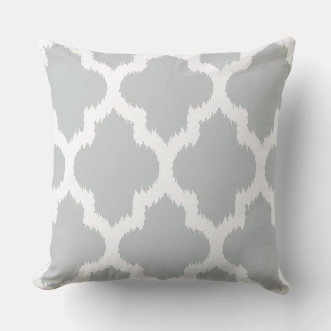 White & Grått Modern Quatrefoil Ikat Mönster Kudde (Framsida)