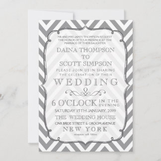 White Grått Modern Typography Chevron Bröllop Inbjudningar