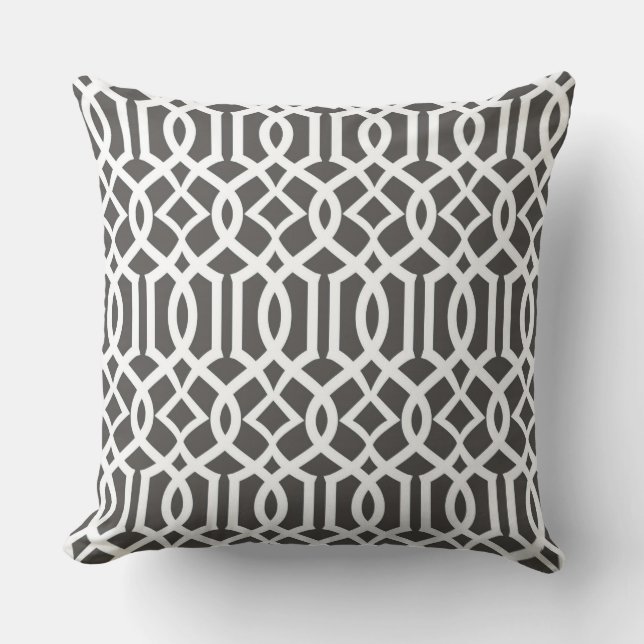 White Grått Moroccan Trellis Decor Pillow Kudde (Framsida)