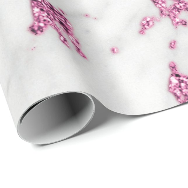 White Grått Ro Rosa Glitter Carrara Marble Stone Presentpapper (Rullad Hörn)