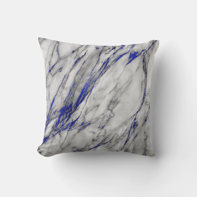 White Grått Sapphire Blue Navy Marble Glam Kudde (Framsida)