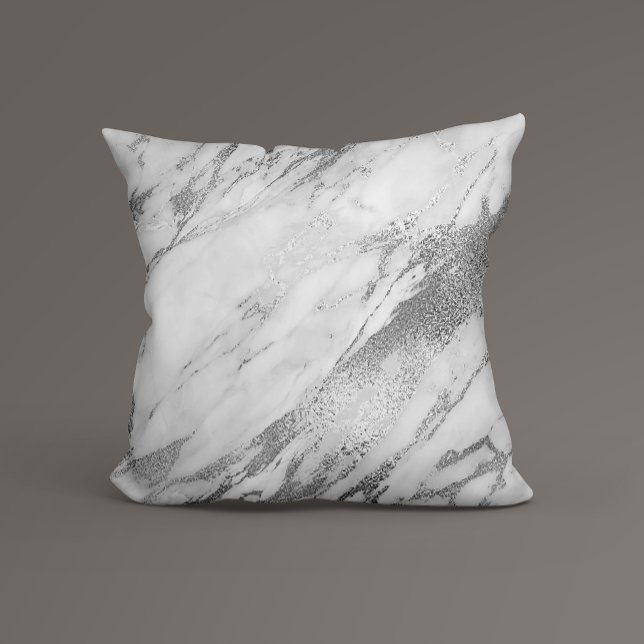 White Grått Silver Glam Marble Kudde (Skapare uppladdad)