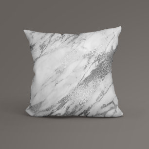 White Grått Silver Glam Marble Kudde