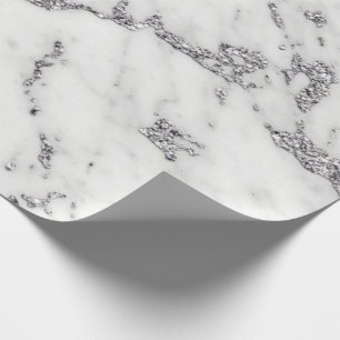 White Grått Silver Glitter Metallic Carrara Marble Presentpapper