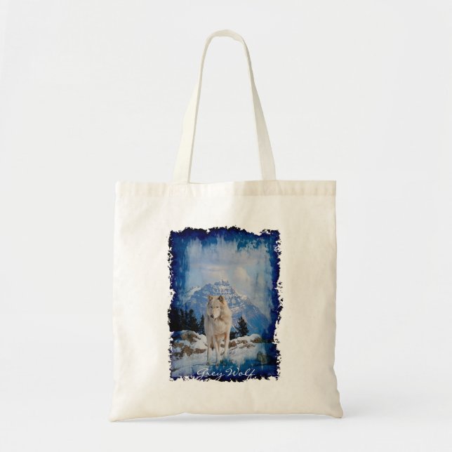 White Grått Varg Wildlife Carry-Bag Tygkasse (Framsidan)