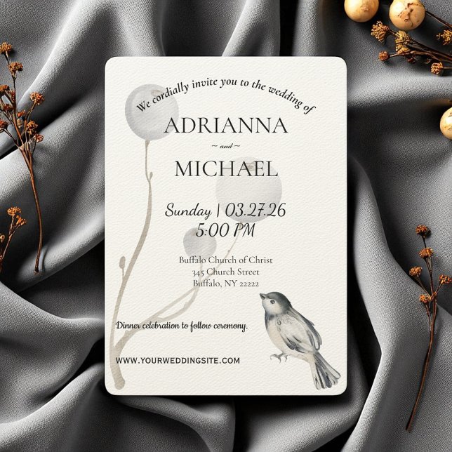White, Gray, Bird Rustic Wedding Invitation Inbjudningar (Skapare uppladdad)