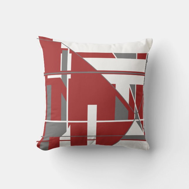 White Gray on Dark Red Sloping Geometric Abstract  Kudde (Framsida)