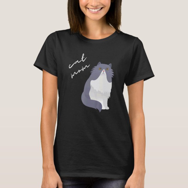 White & Gray Persian Cat Mom For Cat T Shirt (Framsida)