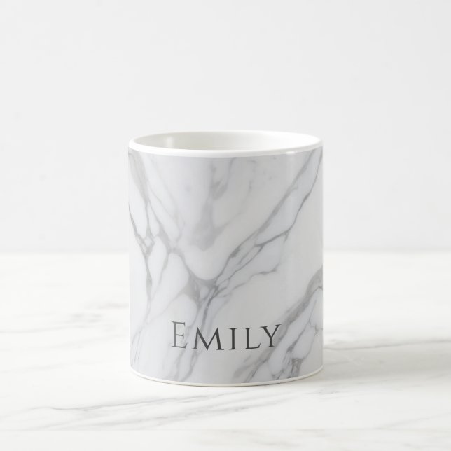 White Gray Personalized Marble Texture Kaffemugg (Center)