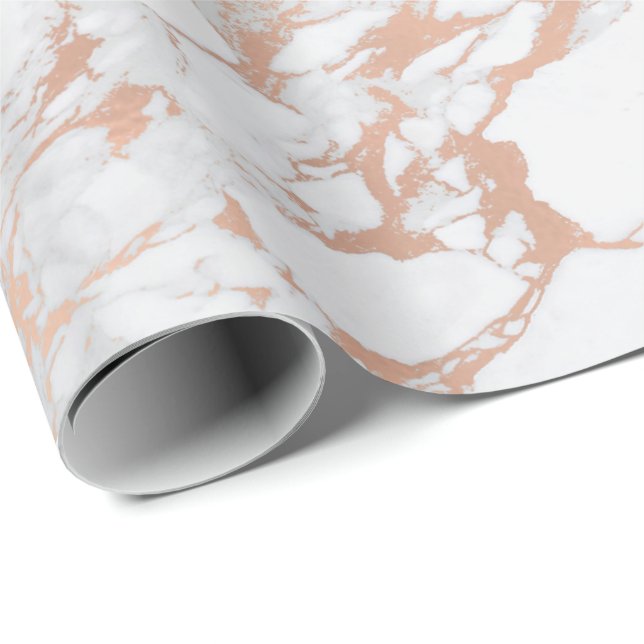 White GrayPink Ro Guld  Carrara Marble Lux Presentpapper (Rullad Hörn)