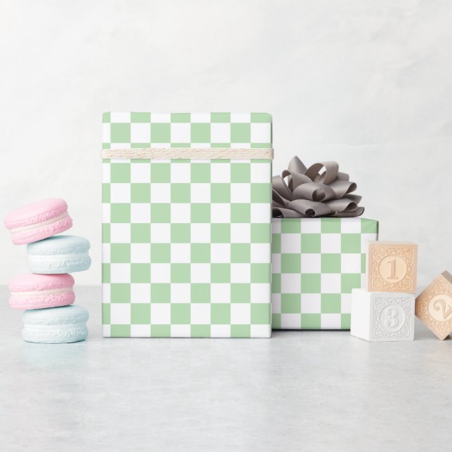 White & Green Checkerboard Wrapping Paper Roll Presentpapper (Baby Shower)