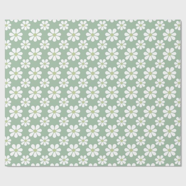 White Green Daisy Pattern  Presentpapper (Platt)