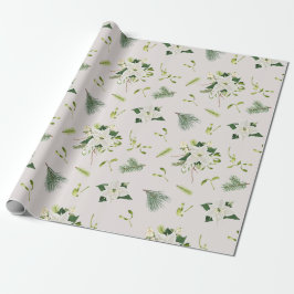 White Green Floral Illustrated Christmas Presentpapper